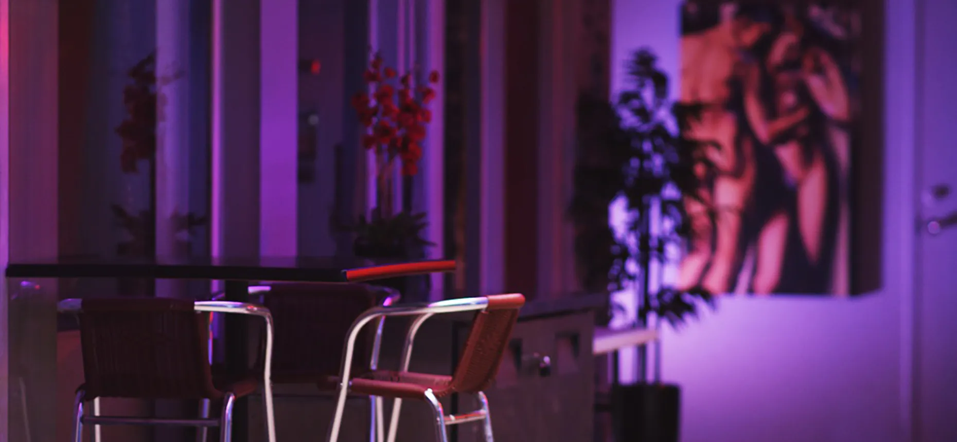 Intimate lounge table in purple light