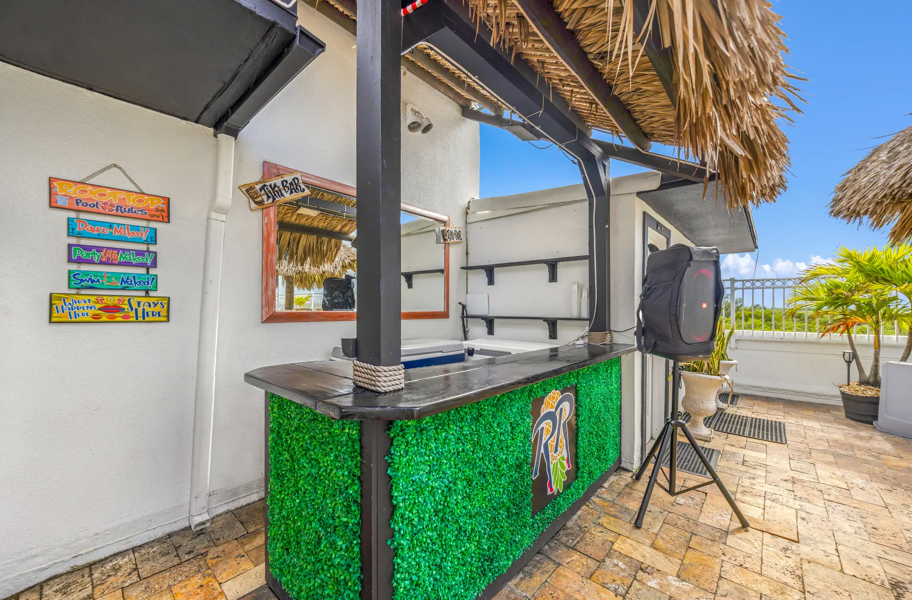 Tiki bar on the rooftop deck